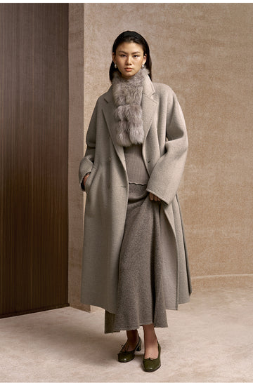 Wangminghe Wool Silk Yak Belted Coat in Light Ink Gray - view 3