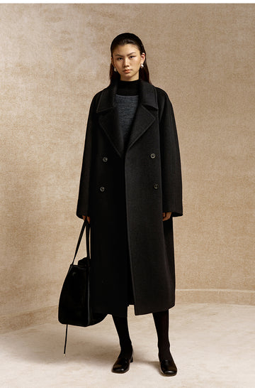 Ta Que Zhi Double-Breasted Wool Coat in Ink Black - view 1