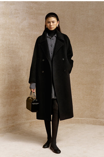 Ta Que Zhi Double-Breasted Wool Coat in Ink Black - view 2