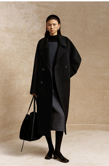 Ta Que Zhi Double-Breasted Wool Coat in Ink Black - view 3