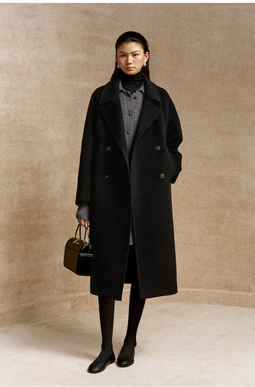 Ta Que Zhi Double-Breasted Wool Coat in Ink Black - view 4