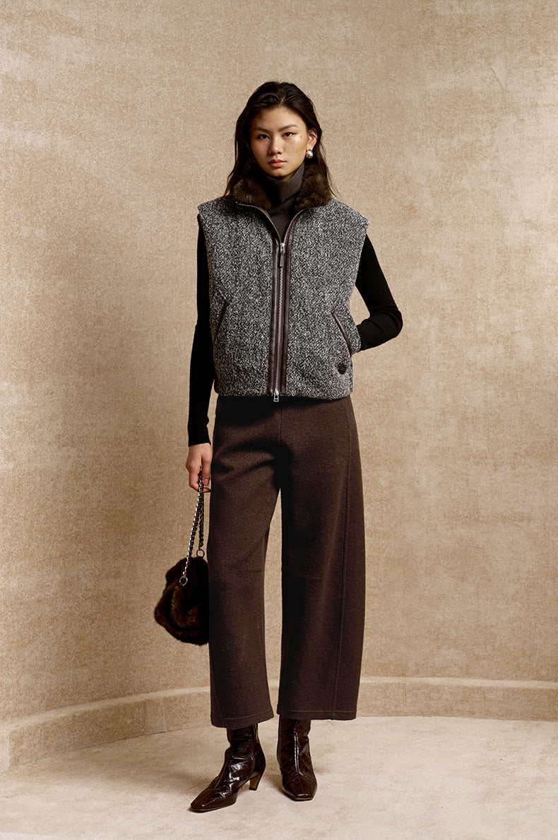 Linglongwang Textured Wool Zip Vest in Light Flecked Grey - view 1