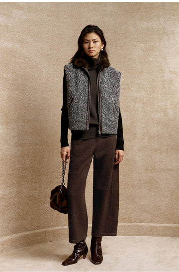 Linglongwang Textured Wool Zip Vest in Light Flecked Grey - view 2
