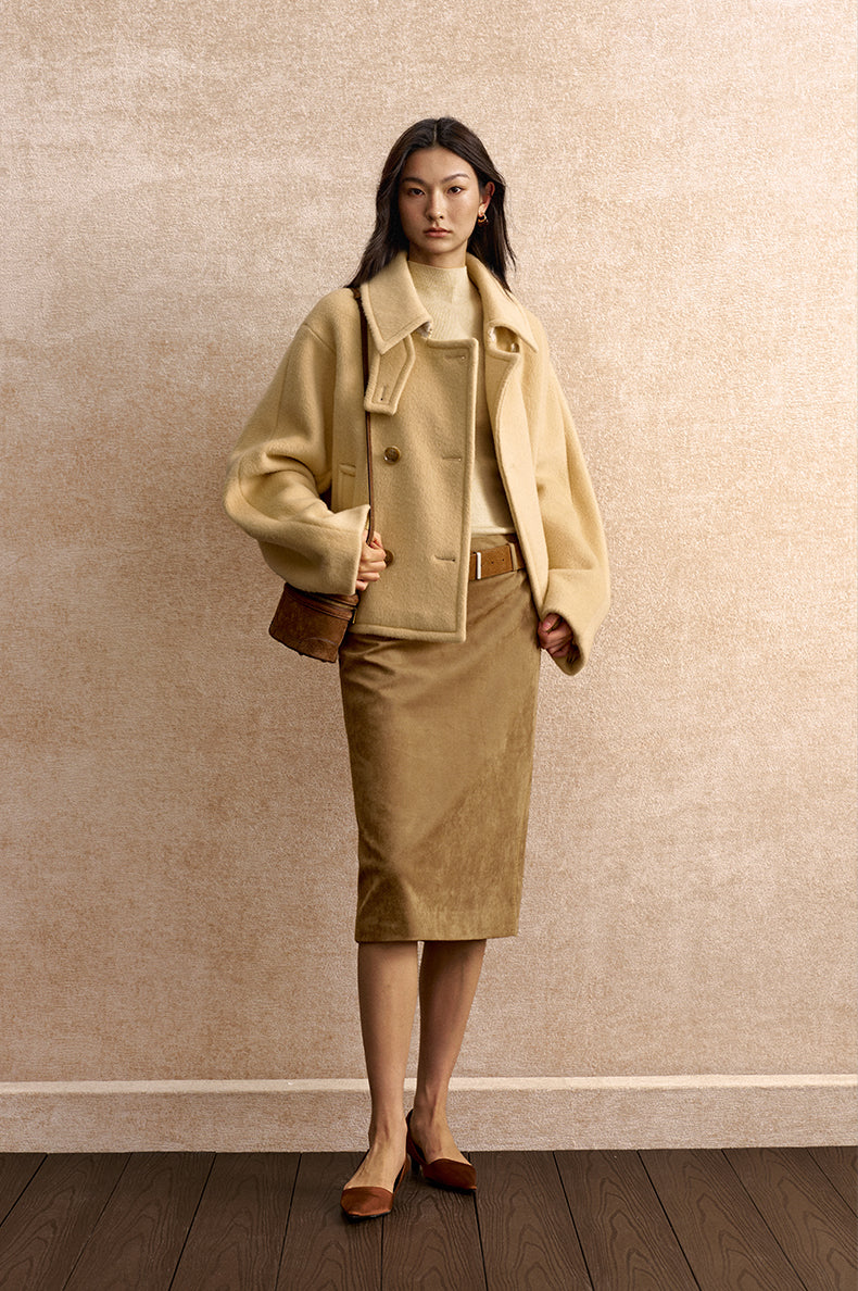 Du Ruo Sheng Cropped Wool Jacket - Soft Mist Yellow