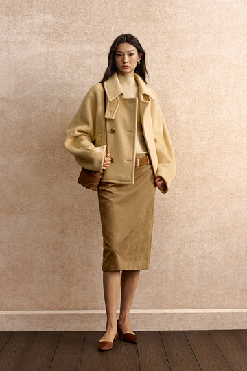 Du Ruo Sheng Cropped Wool Jacket - Soft Mist Yellow