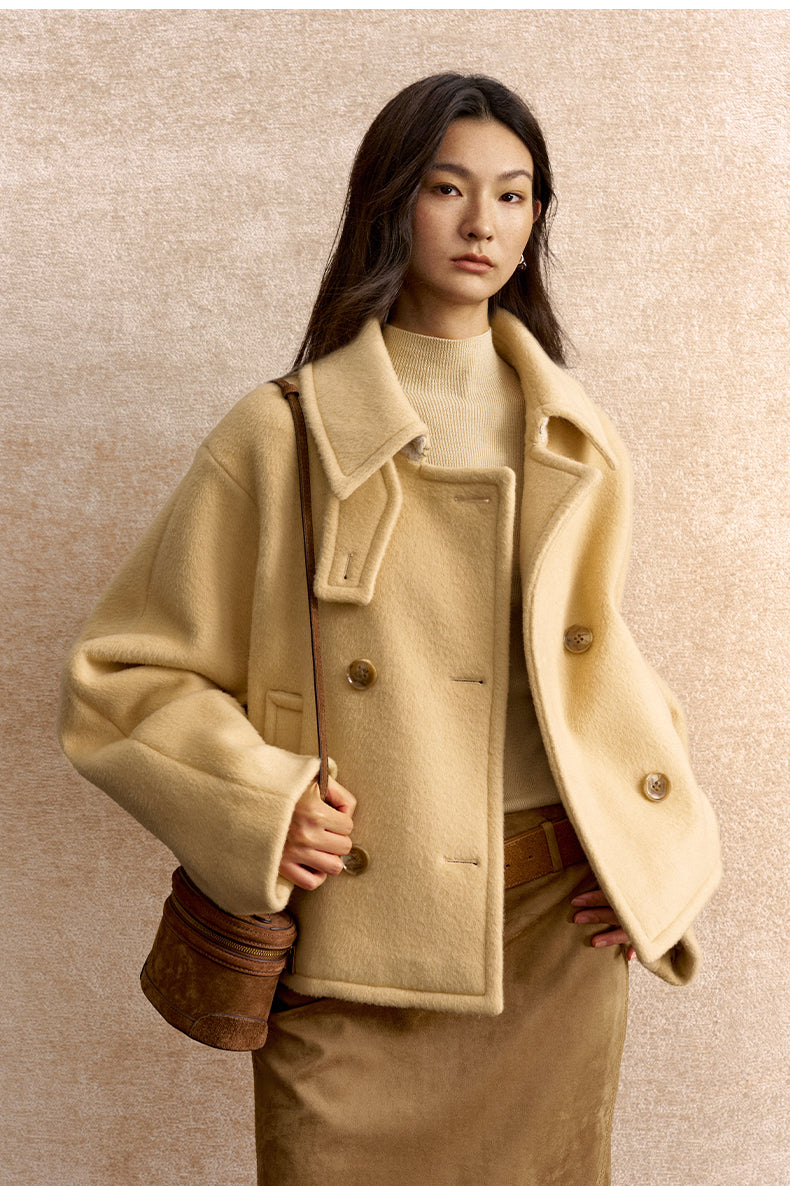 Du Ruo Sheng Cropped Wool Jacket - Soft Mist Yellow