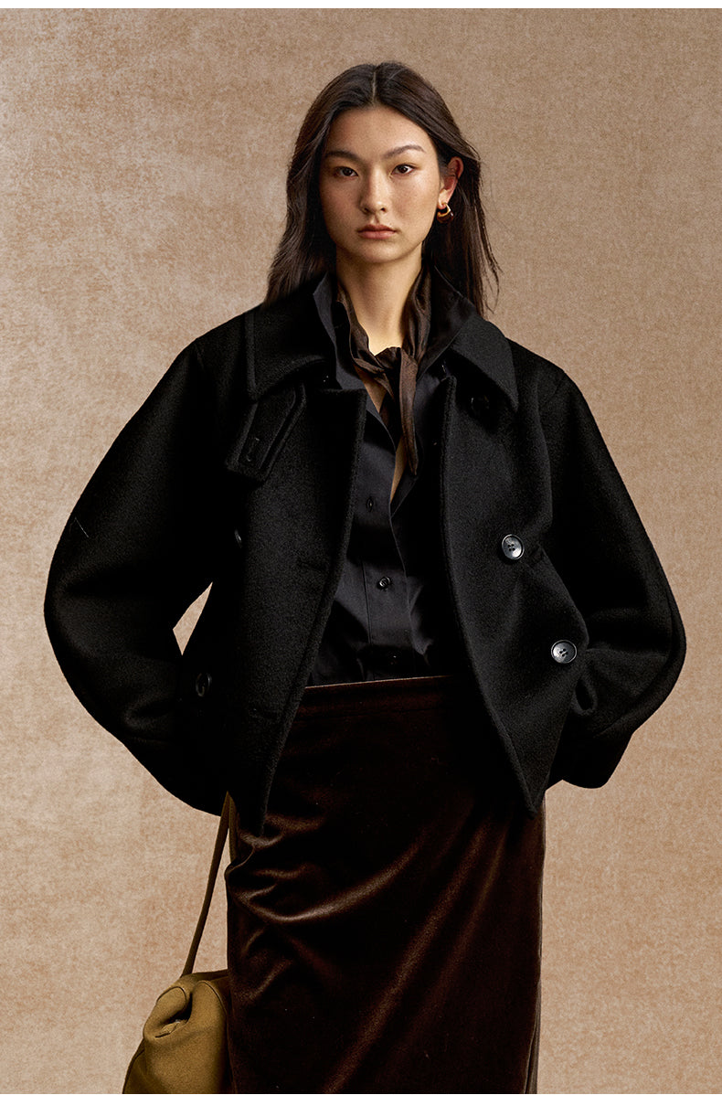 Du Ruo Sheng Cropped Wool Jacket - Ink Black