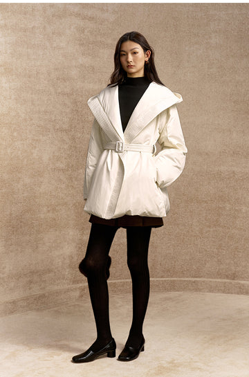 Zhenshanhai Belted Goose Down Jacket in Cloud White - view 3 - Cloud White