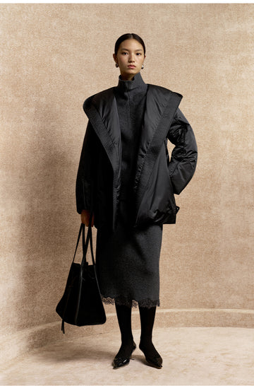 Zhenshanhai Belted Goose Down Jacket in Misty Black - view 1 - Misty Black