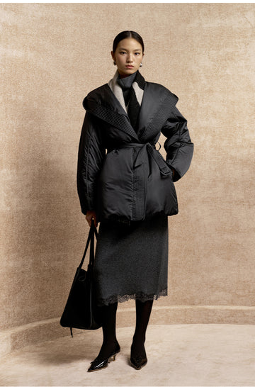Zhenshanhai Belted Goose Down Jacket in Misty Black - view 2 - Misty Black
