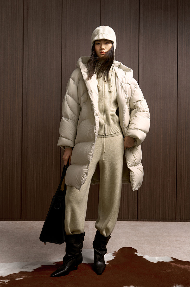 Hai Tang Man Hooded Down Coat - Cream Ivory