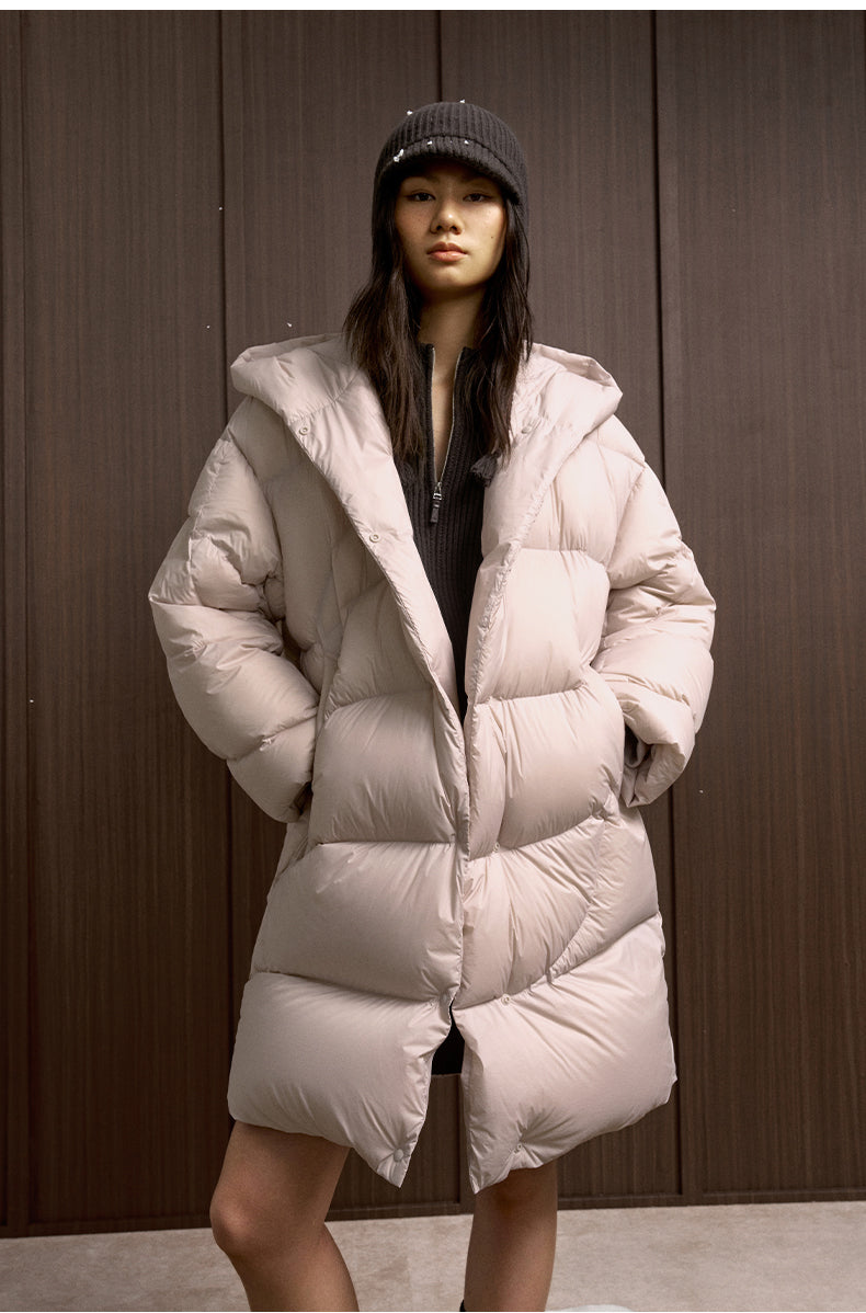 Hai Tang Man Hooded Down Coat - Peach Blossom Pink