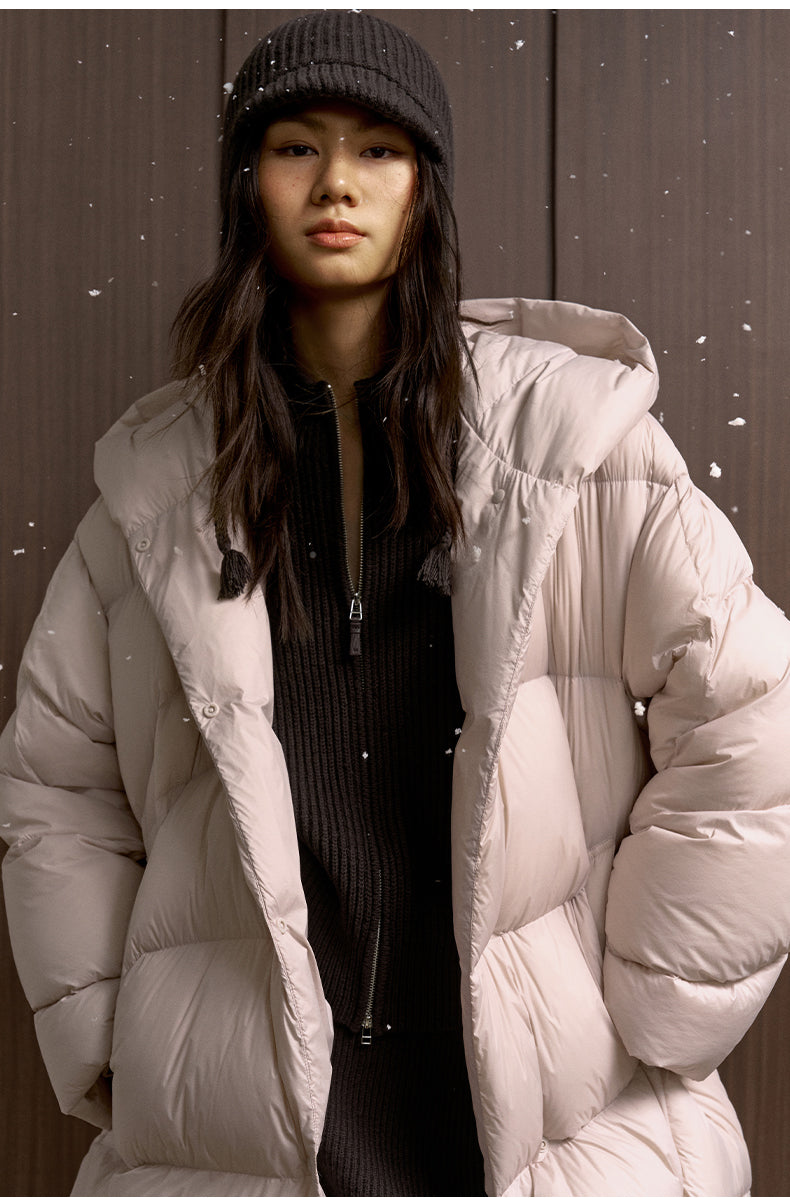Hai Tang Man Hooded Down Coat - Peach Blossom Pink