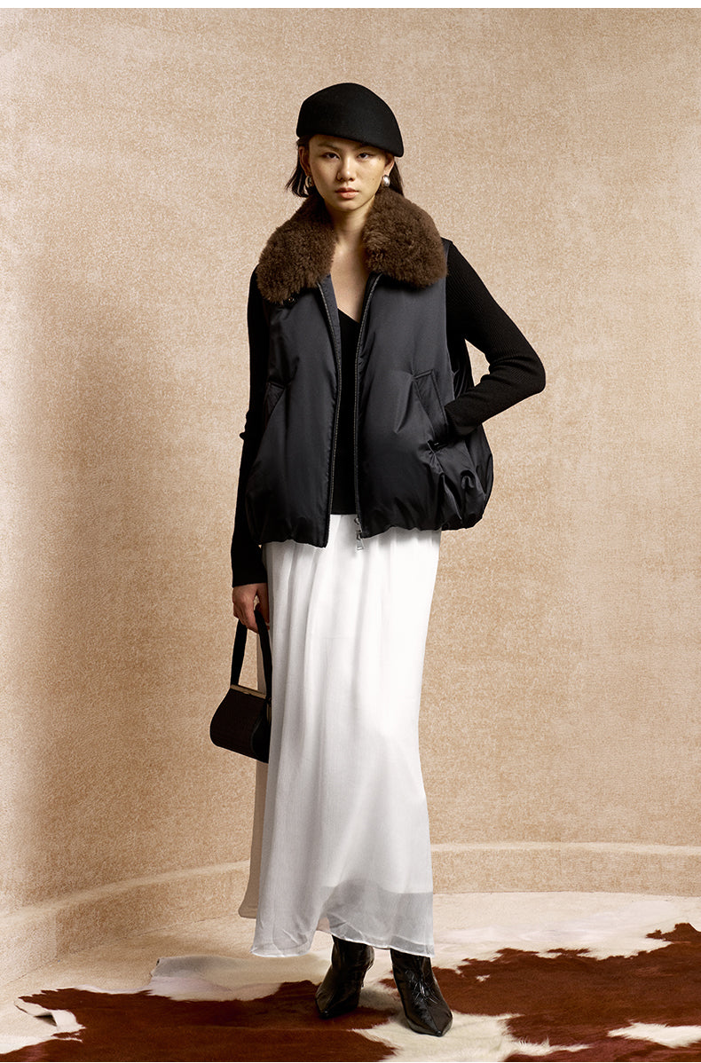 Luo Yun Yan Shearling-Collar Down Vest - Misty Black