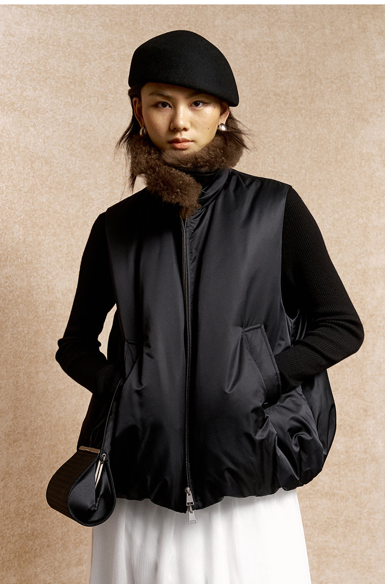 Luo Yun Yan Shearling-Collar Down Vest - Misty Black