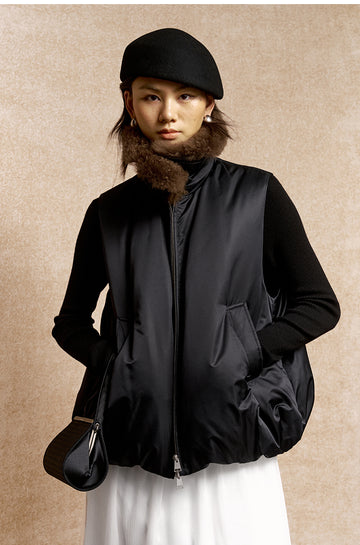 Luo Yun Yan Shearling-Collar Down Vest - Misty Black