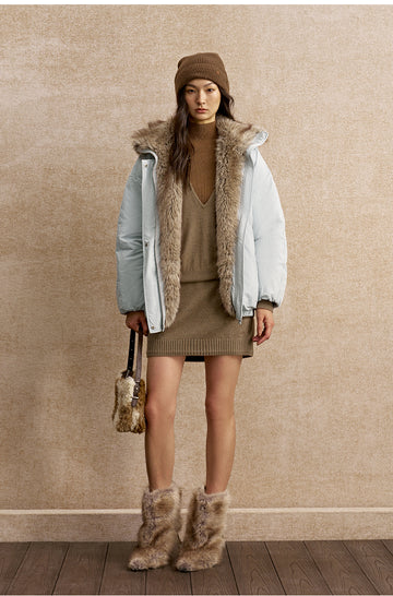 Fengjinqi Faux Fur Collar Down Bomber in Blue Grey - view 1 - Blue Grey