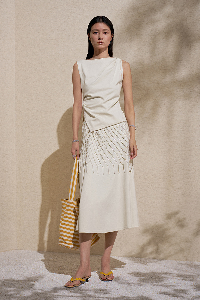 Knotted A-Line Midi Skirt