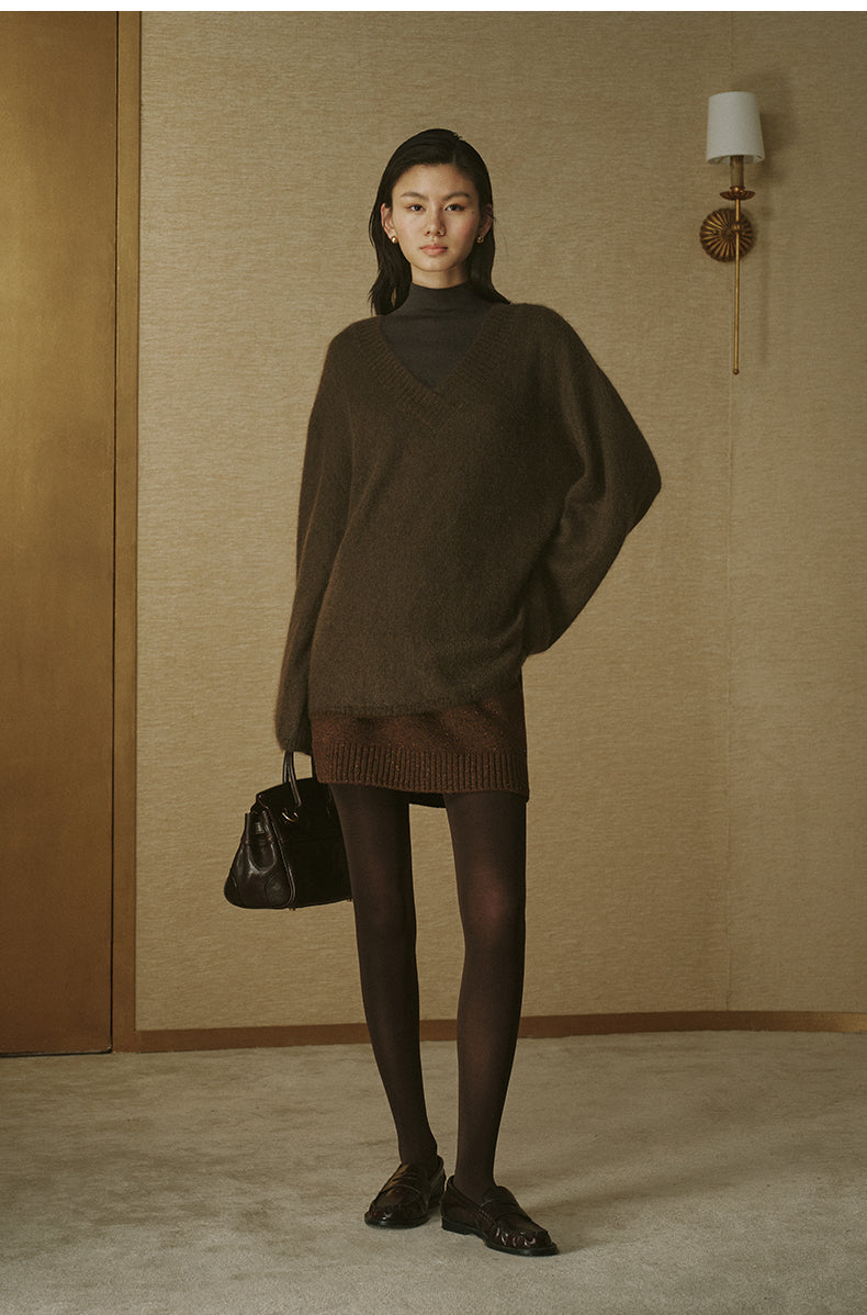 Flecked Wool Knit Mini Skirt