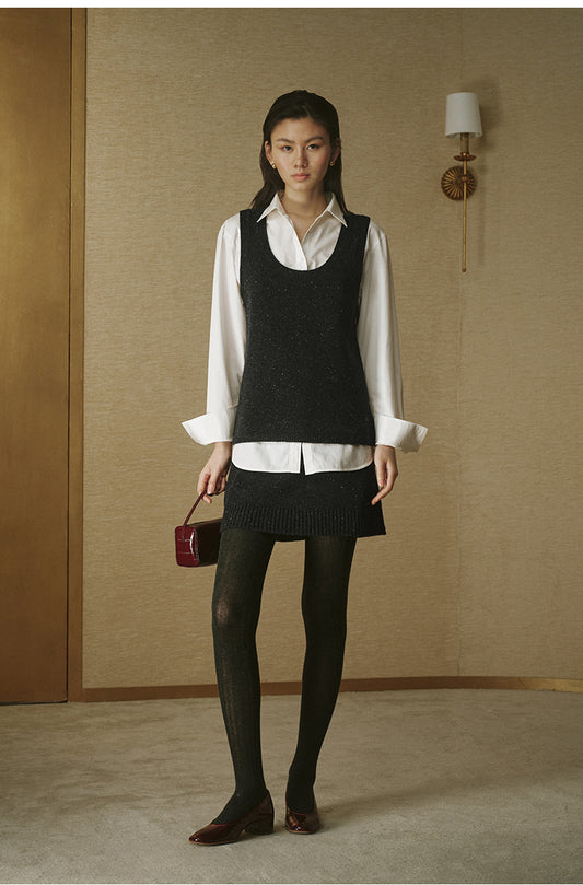 Flecked Wool Knit Mini Skirt - Deep Smoke Grey