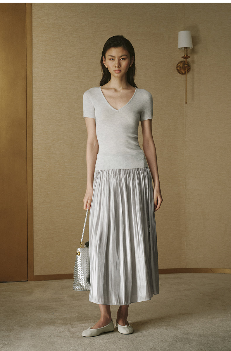 Luminous Pleated Midi Skirt