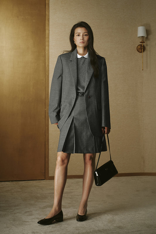 Notch-Lapel Wool Blazer - Mixed Grey