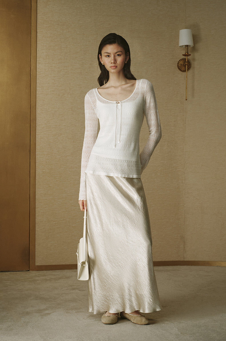 Pointelle Scoop-Neck Wool Sweater