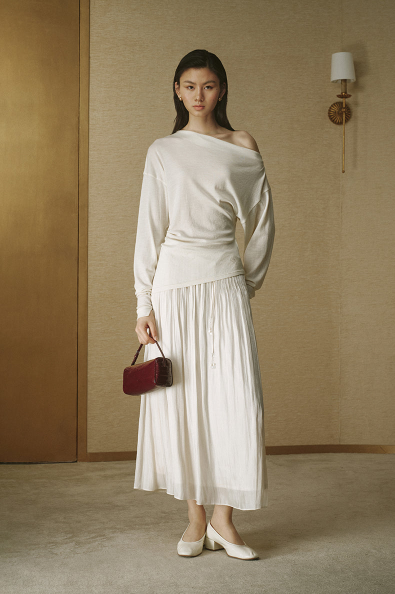 Relaxed Asymmetric Wool Tee - Ivory White