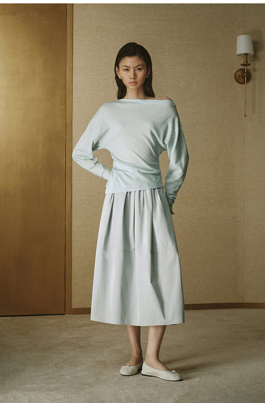 Relaxed Asymmetric Wool Tee - Glacier Blue