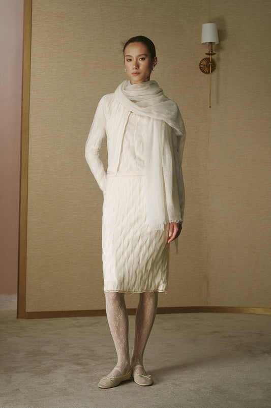 ZZ2FAKBH037 Double-Layer Dot Knit Skirt Vanilla White