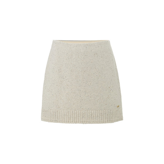 Flecked Wool Knit Mini Skirt - white background hover image