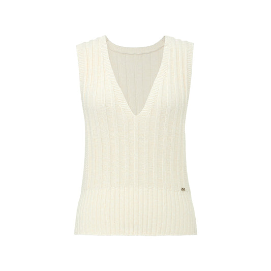 Cotton Wool V-Neck Knit Vest - Ivory White