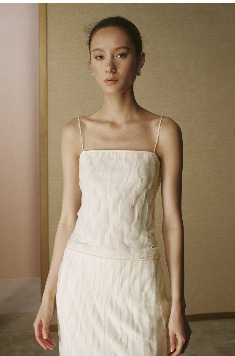 ZZ2FAKDH036 Double-Layer Dot Knit Cami Vanilla White