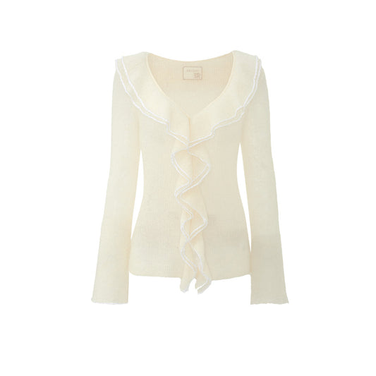 Mohair Ruffle Cardigan - Ivory White
