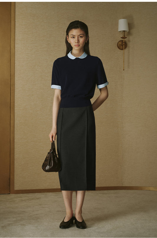 Detachable Collar Wool Knit - Deep Navy