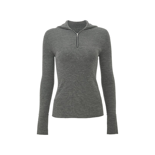 Zip-Collar Wool Knit - white background hover image