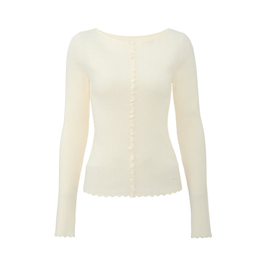 Scalloped-Edge Soft Knit - white background hover image