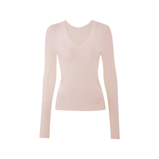 Seamless Wool V-Neck Top in Dusk Pink, product view
