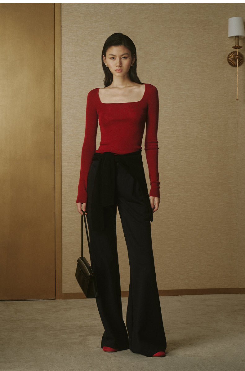 Seamless Wool Square-Neck Top