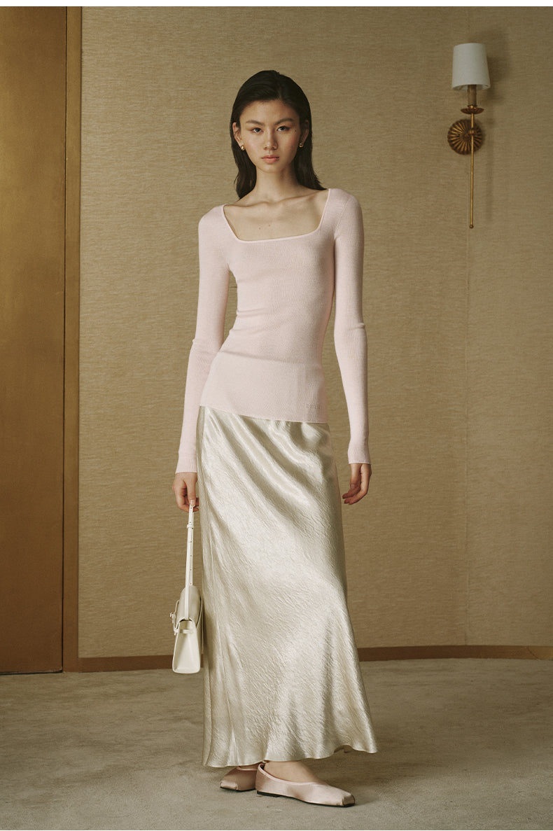Seamless Wool Square-Neck Top