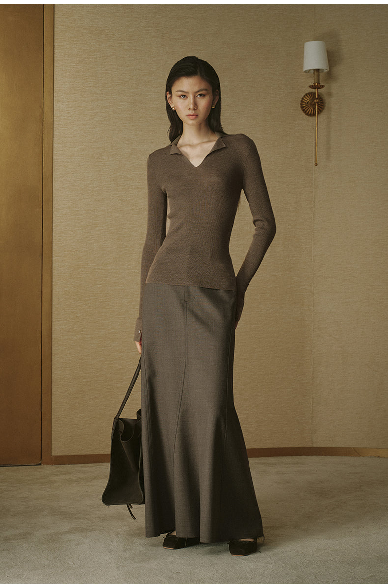 Ribbed Wool Polo Knit