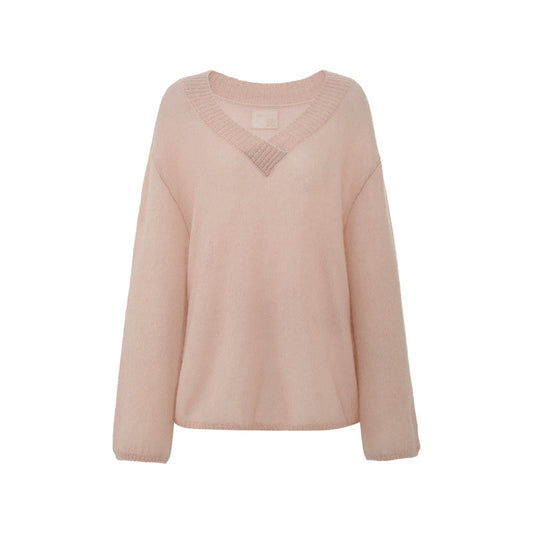 Relaxed Mohair V-Neck Pullover - Dusty Pink