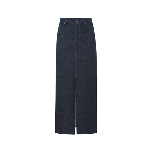 ZZ2FANBW004 Straight Denim Midi Skirt Deep Navy