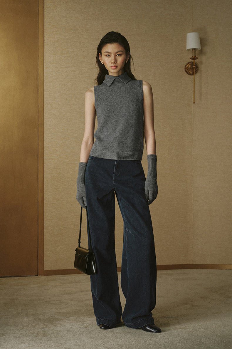 Vintage Wide-Leg Denim Jeans - Smoky Blue Grey