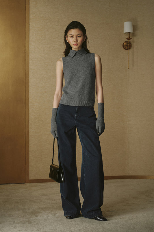 Vintage Wide-Leg Denim Jeans - Smoky Blue Grey