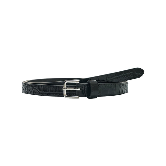 Crocodile-Embossed Leather Belt - Ink Black
