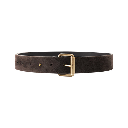 Suede Leather Slim Belt in Tea Coffee, product view