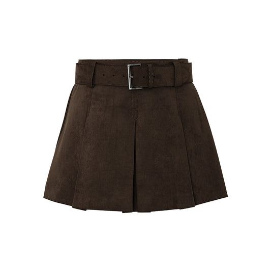 Faux Suede A-Line Mini Skirt in Deep Coffee, product view