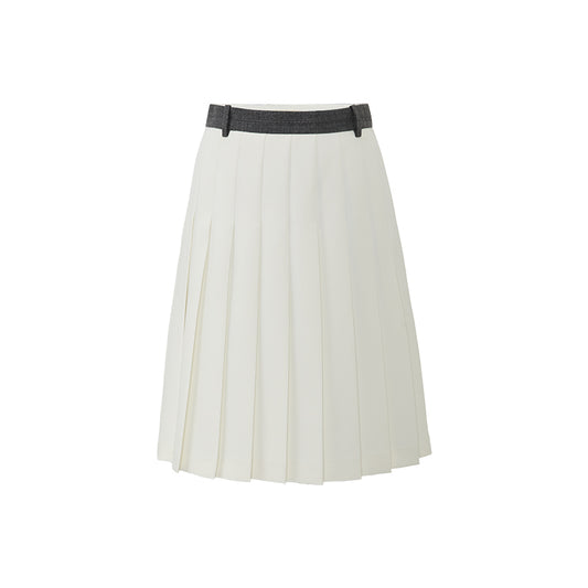 Wool-Blend Pleated Midi Skirt - white background hover image