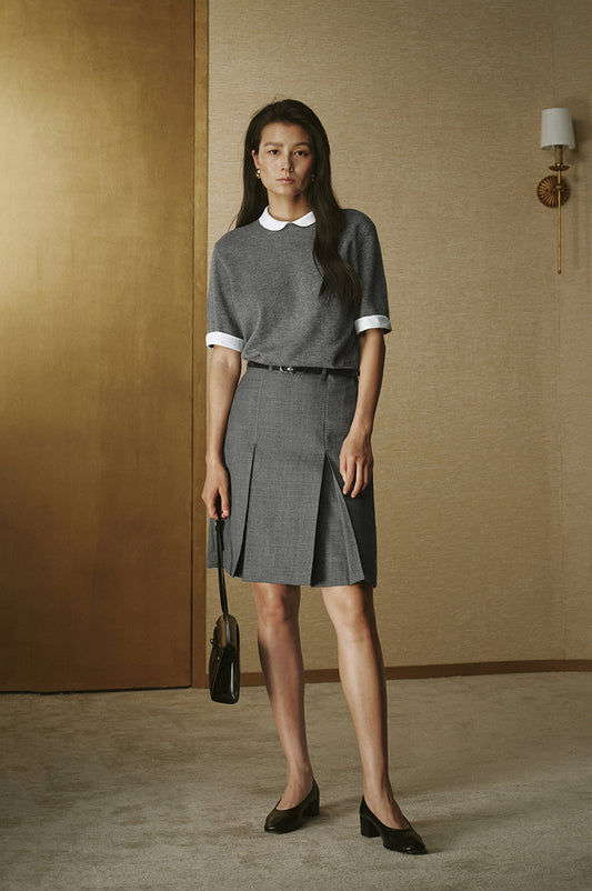 Tailored Wool Pleated Skirt - Mixed Grey